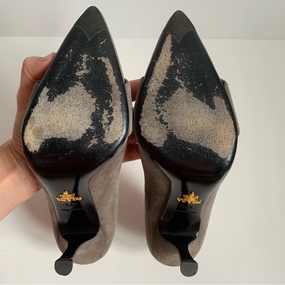 Prada Mid Heel Pointed Loafer Pump with Buckle Grey - Picture 9 of 17
